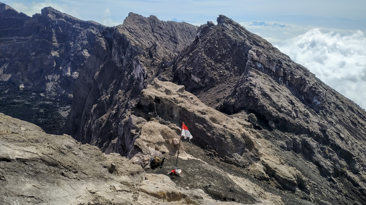 Indonesian flag at crater rim